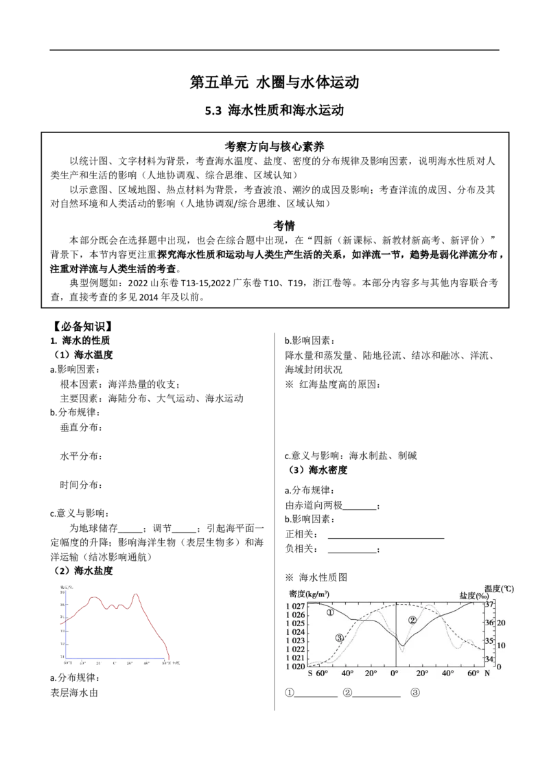 讲+练5.3海水性质和海水运动-考点聚焦2023年高考地理总复习讲练测_9.2025地理总复习_赠品通用版（老高考）复习资料_专项复习_考点聚焦2023年高考地理总复习讲练测
