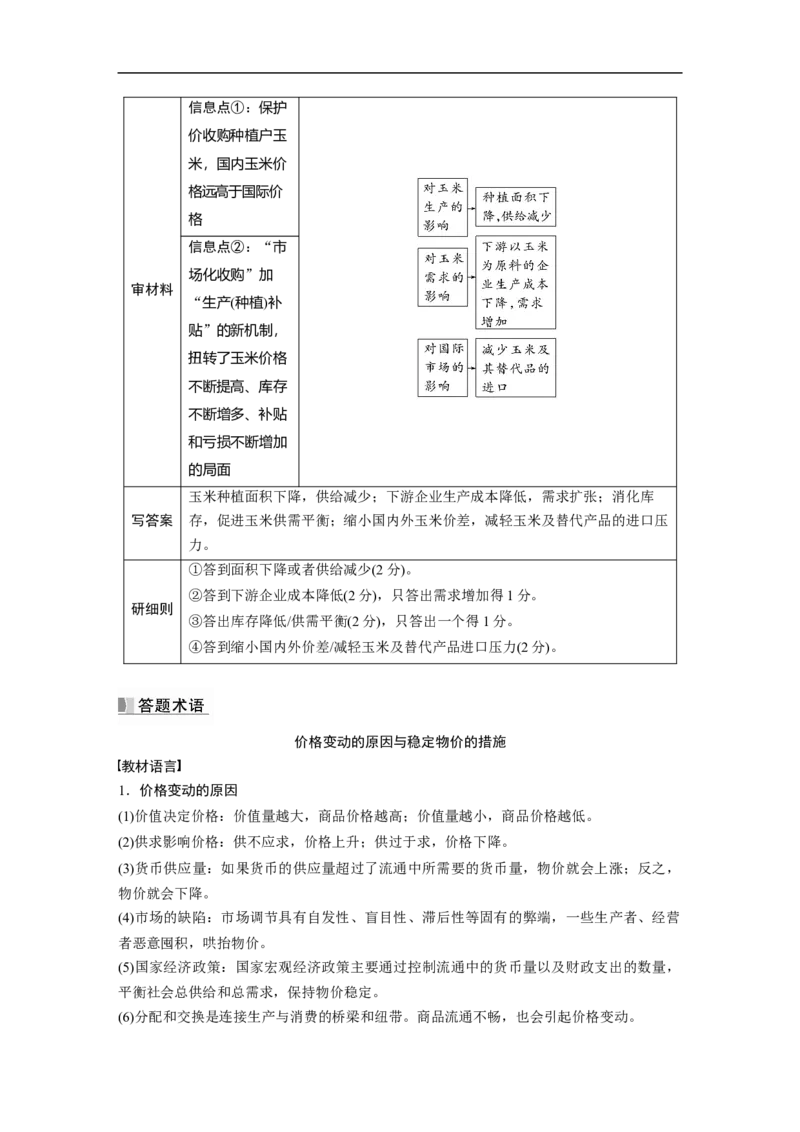 2023年高考政治一轮复习（全国版）第1单元第2课主观题热考点1.价格的变动及其影响_8.2025政治总复习_赠品通用版（老高考）复习资料_一轮复习