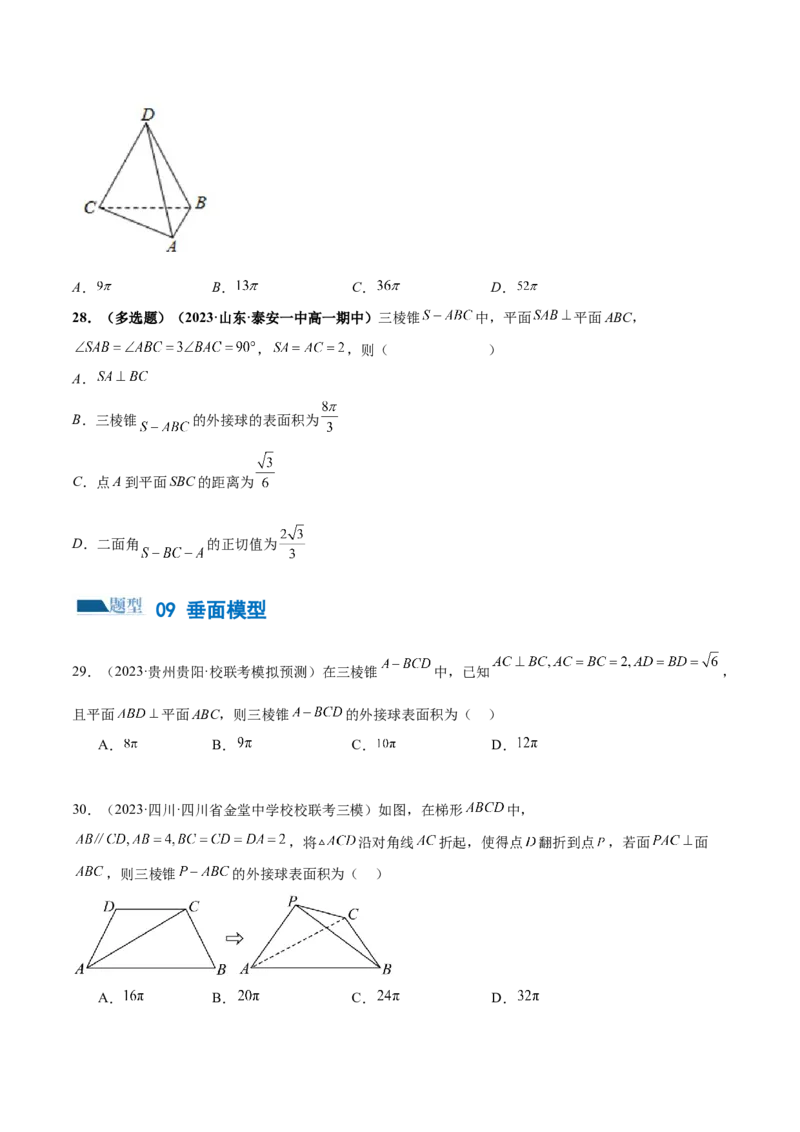 专题13一网打尽外接球、内切球与棱切球问题（练习）（原卷版）_2.2025数学总复习_2024年新高考资料_2.2024二轮复习_2024年高考数学二轮复习讲练（新教材新高考）