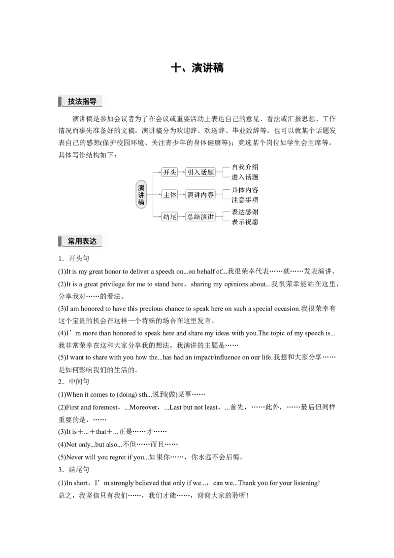 十、演讲稿_3.2025英语总复习_2025年新高考资料_一轮复习_2025高考大一轮复习讲义+课件（完结）_2025高考大一轮复习英语（人教版）_配套Word版文档（教师版）话题晨背&middot;进阶写作