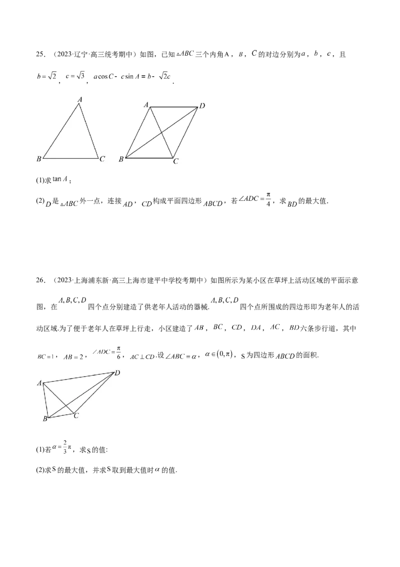 专题12正余弦定理妙解三角形问题和最值问题（练习）（原卷版）_2.2025数学总复习_2024年新高考资料_2.2024二轮复习_2024年高考数学二轮复习讲练（新教材新高考）