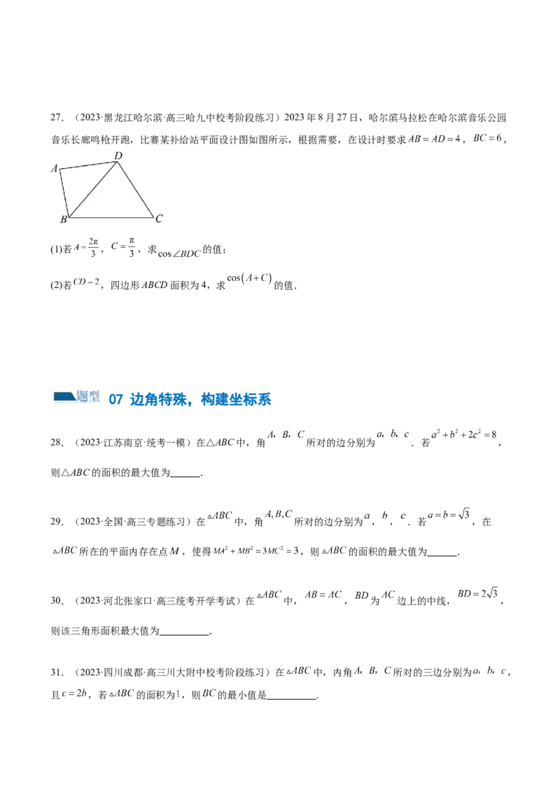 专题12正余弦定理妙解三角形问题和最值问题（练习）（原卷版）_2.2025数学总复习_2024年新高考资料_2.2024二轮复习_2024年高考数学二轮复习讲练（新教材新高考）