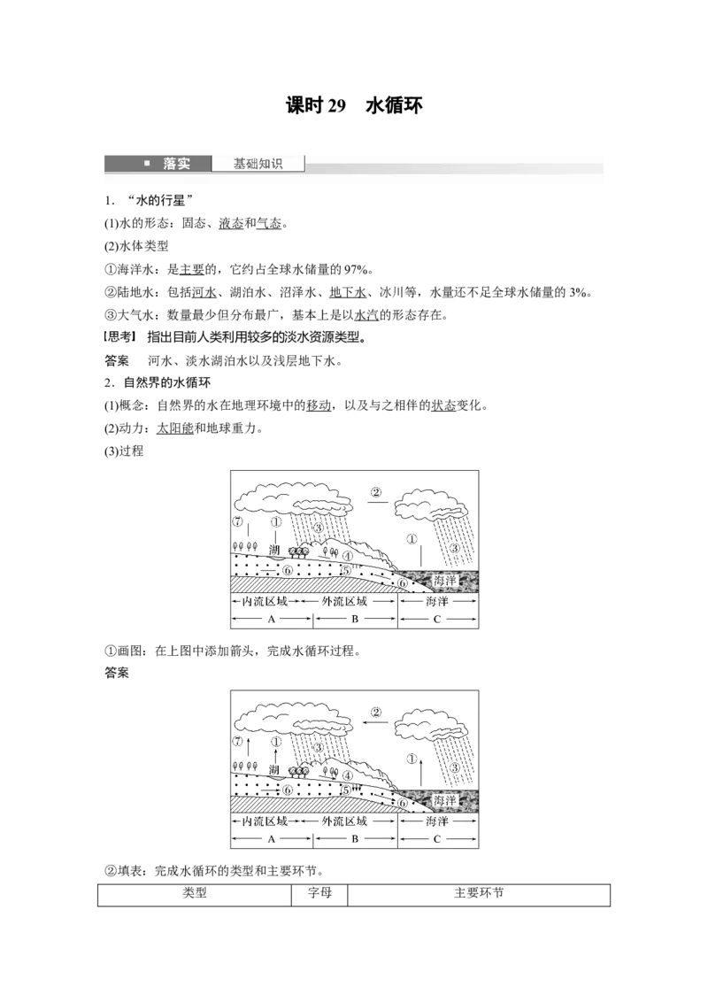 第一部分第五章课时29水循环_9.2025地理总复习_2025年新高考资料_一轮复习_2025高考大一轮复习讲义+练习（完结）_2025高考大一轮复习地理（湘教版）