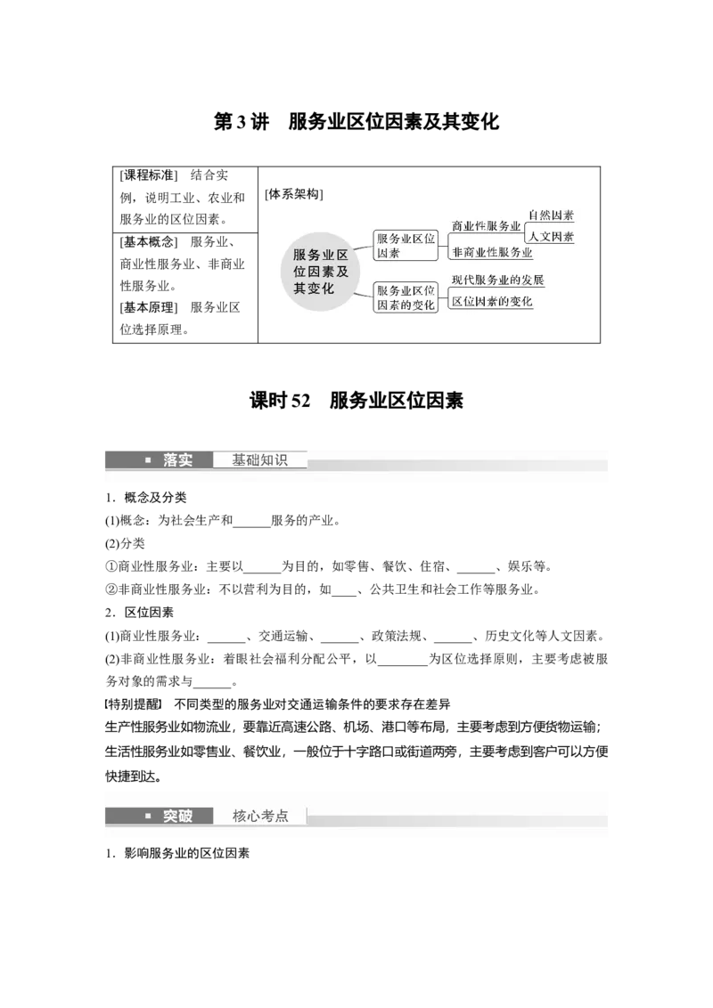 第二部分　第三章　第3讲　课时52　服务业区位因素_9.2025地理总复习_2024年新高考资料_1.2024一轮复习_2024年高考地理一轮复习讲义（新人教版）_学生版在此文件夹_大一轮复习讲义