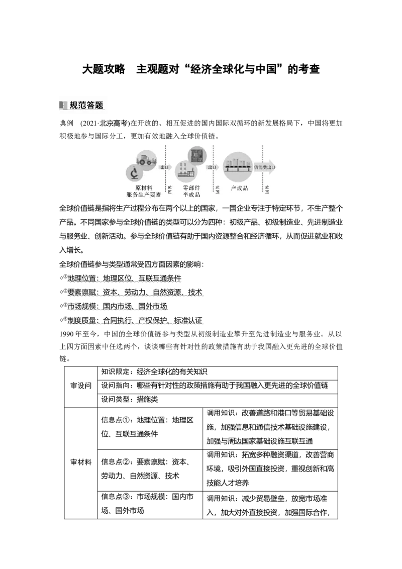 2024年高考政治一轮复习（部编版）选择性必修1　大题攻略　主观题对&ldquo;经济全球化与中国&rdquo;的考查_8.2025政治总复习_2024年新高考资料_1.2024一轮复习