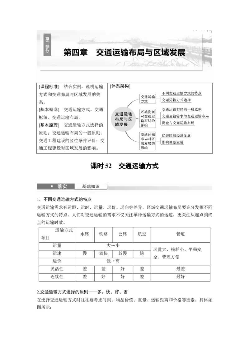 第四章　课时52　交通运输方式_9.2025地理总复习_2025年新高考资料_一轮复习_2025高考大一轮复习讲义+练习（完结）_2025高考大一轮复习地理（人教版）_配套Word版文档第二部分