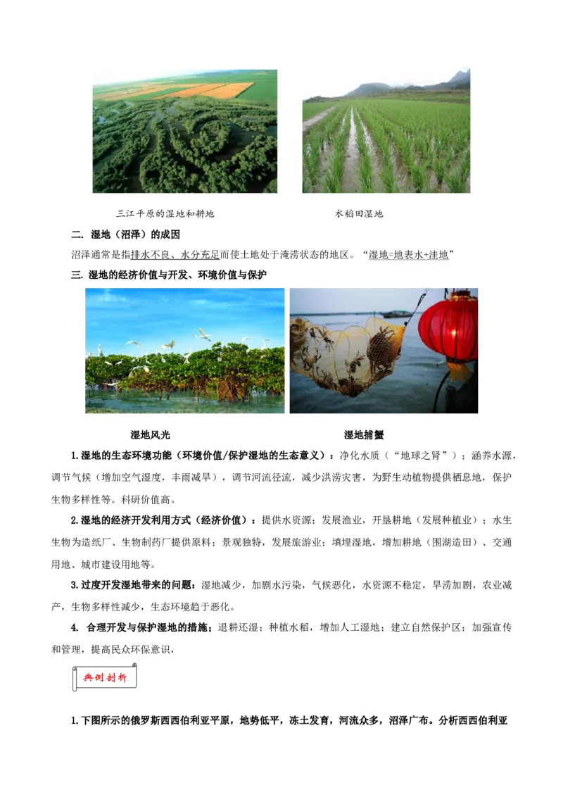 重难点10湿地的经济价值与开发、环境价值与保护-2024年高考地理热点&middot;重点&middot;难点专练（上海新高考专用）（原卷版）1_9.2025地理总复习_2024年新高考资料_3.2024专项复习