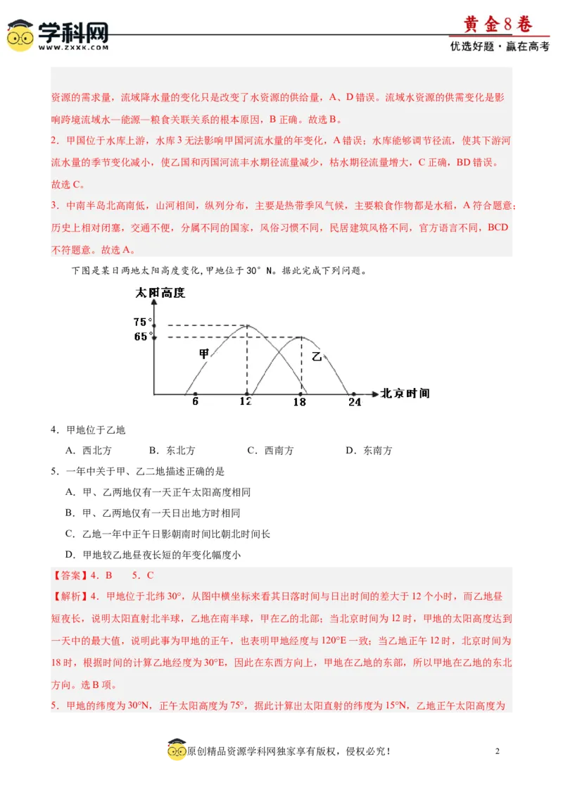 黄金卷02（解析版）-赢在高考&middot;黄金8卷备战2024年高考地理模拟卷（福建专用）_9.2025地理总复习_2024年新高考资料_4.2024高考模拟预测试卷