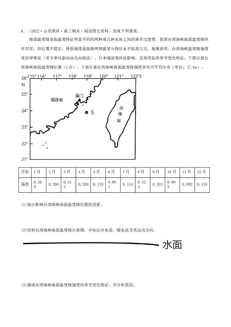 类型09海水的性质、运动与海&mdash;&mdash;气相互作用（原卷版）_9.2025地理总复习_2023年新高考复习资料_专项复习_2023年高考地理实践力之图形绘制或填涂类题型突破（新高考）