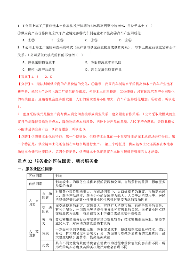 重难点12区域产业的创新与发展-2024年高考地理热点&middot;重点&middot;难点专练（新高考专用）（解析版）_9.2025地理总复习_2024年新高考资料_3.2024专项复习