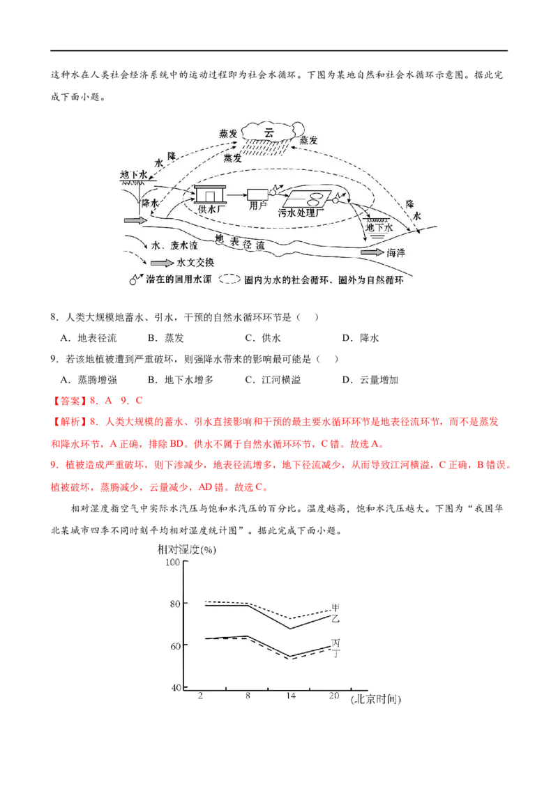 考点01水循环-2023年高考地理一轮复习小题多维练（解析版）_9.2025地理总复习_2023年新高考复习资料_一轮复习_2023年高考地理一轮复习小题多维练（新高考专用）_地球上的水