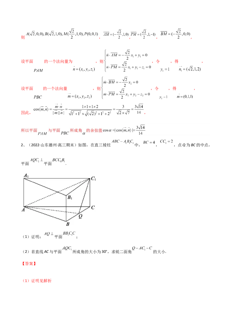 专题12运用空间向量研究立体几何问题（1）（解析版）_2.2025数学总复习_2024年新高考资料_2.2024二轮复习_2024年高三数学二轮优化提优专题训练