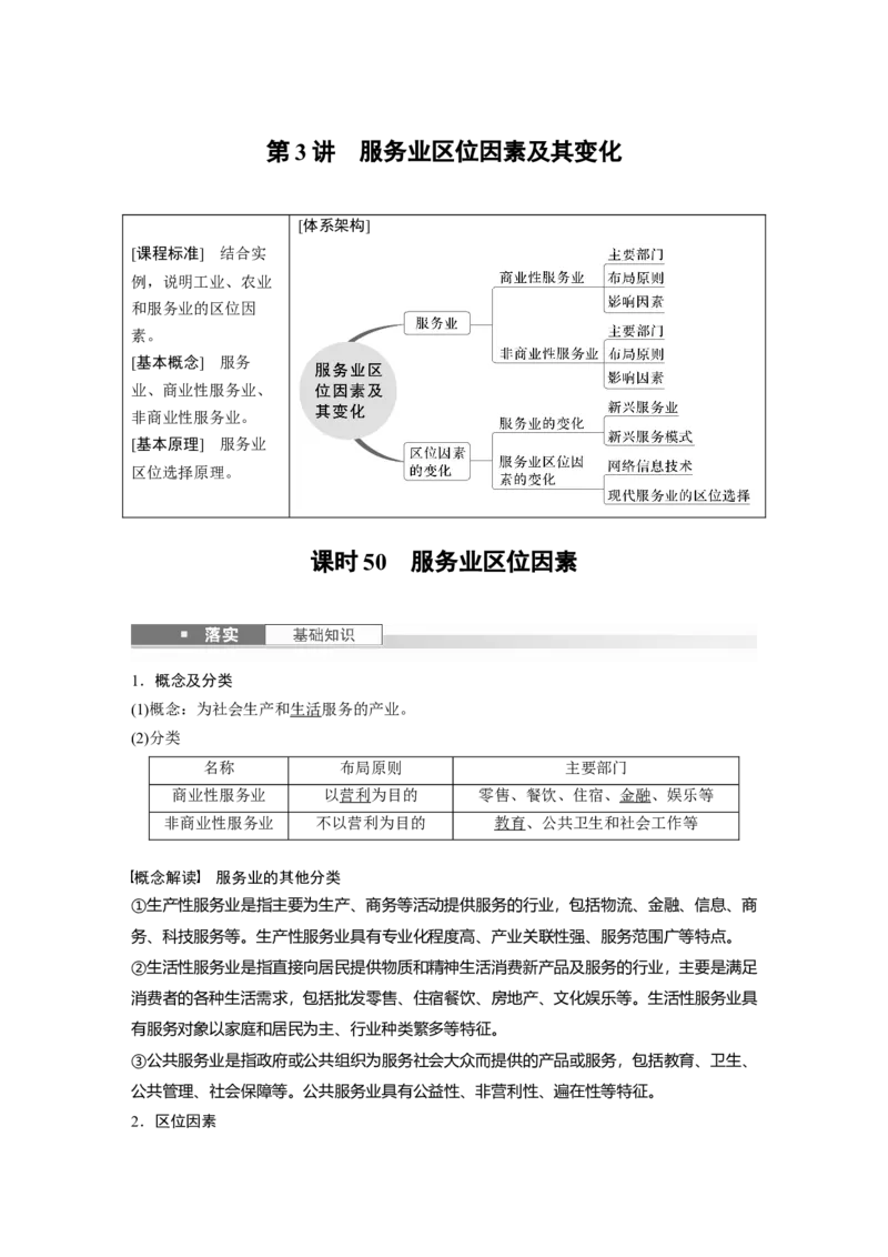 第三章　第3讲　课时50　服务业区位因素_9.2025地理总复习_2025年新高考资料_一轮复习_2025高考大一轮复习讲义+练习（完结）_2025高考大一轮复习地理（人教版）_配套Word版文档第二部分