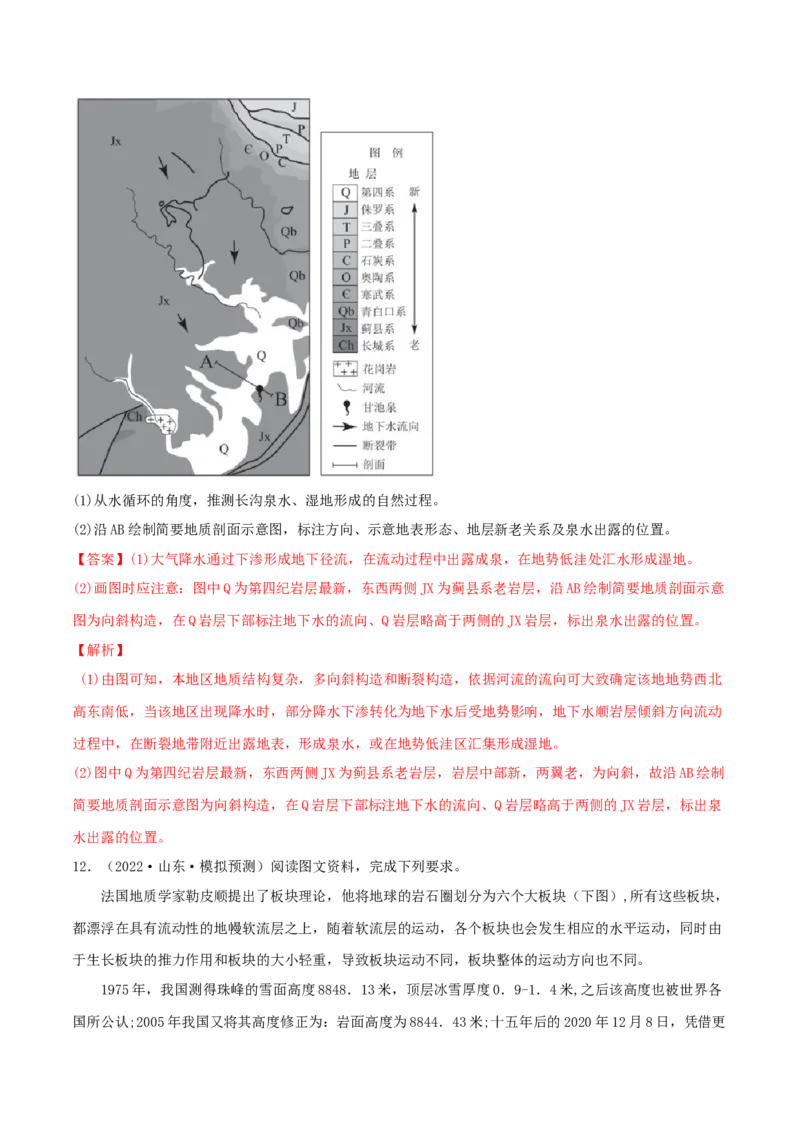 类型10地貌的形成、塑造与观察（解析版）_9.2025地理总复习_2023年新高考复习资料_专项复习_2023年高考地理实践力之图形绘制或填涂类题型突破（新高考）