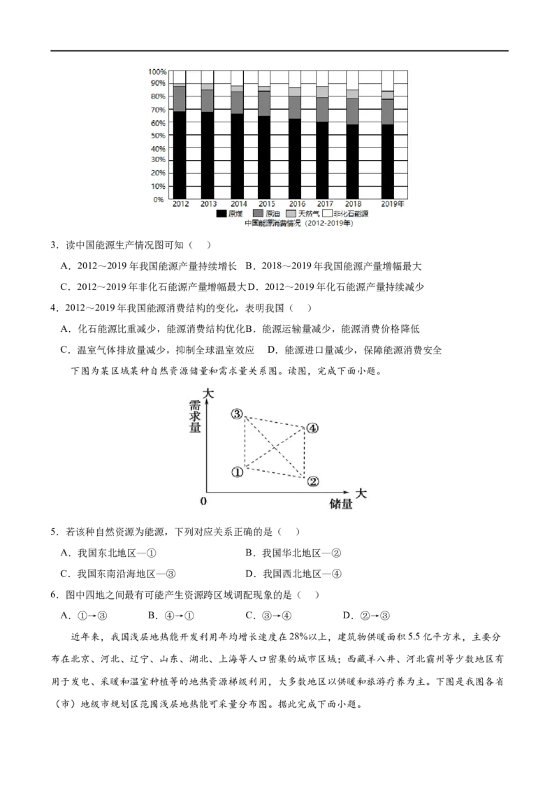 考点02自然资源及其利用-2023年高考地理一轮复习小题多维练（原卷版）_9.2025地理总复习_2023年新高考复习资料_一轮复习_2023年高考地理一轮复习小题多维练（新高考专用）