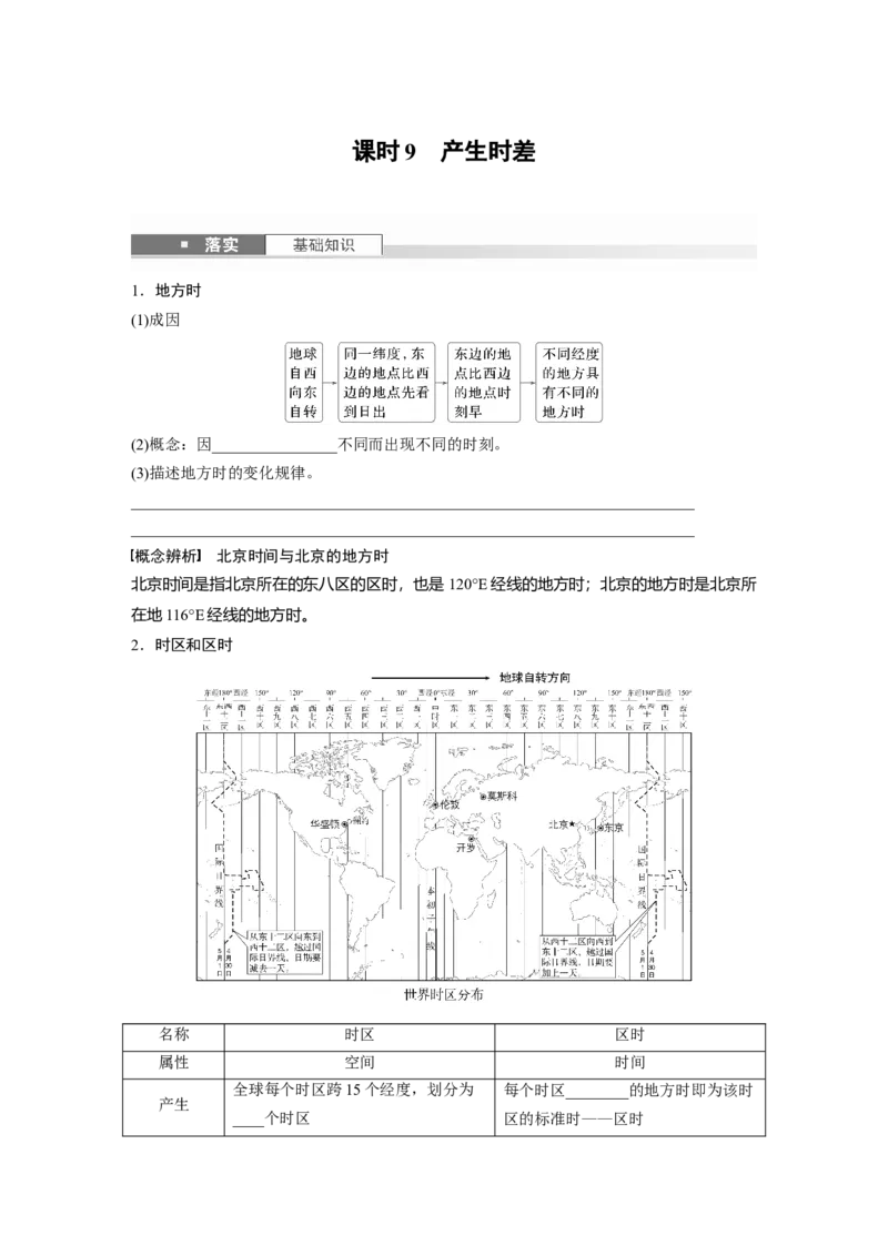 第一部分第二章第2讲课时9　产生时差_9.2025地理总复习_2025年新高考资料_一轮复习_2025高考大一轮复习讲义+练习（完结）_2025高考大一轮复习地理（湘教版）_大一轮复习讲义
