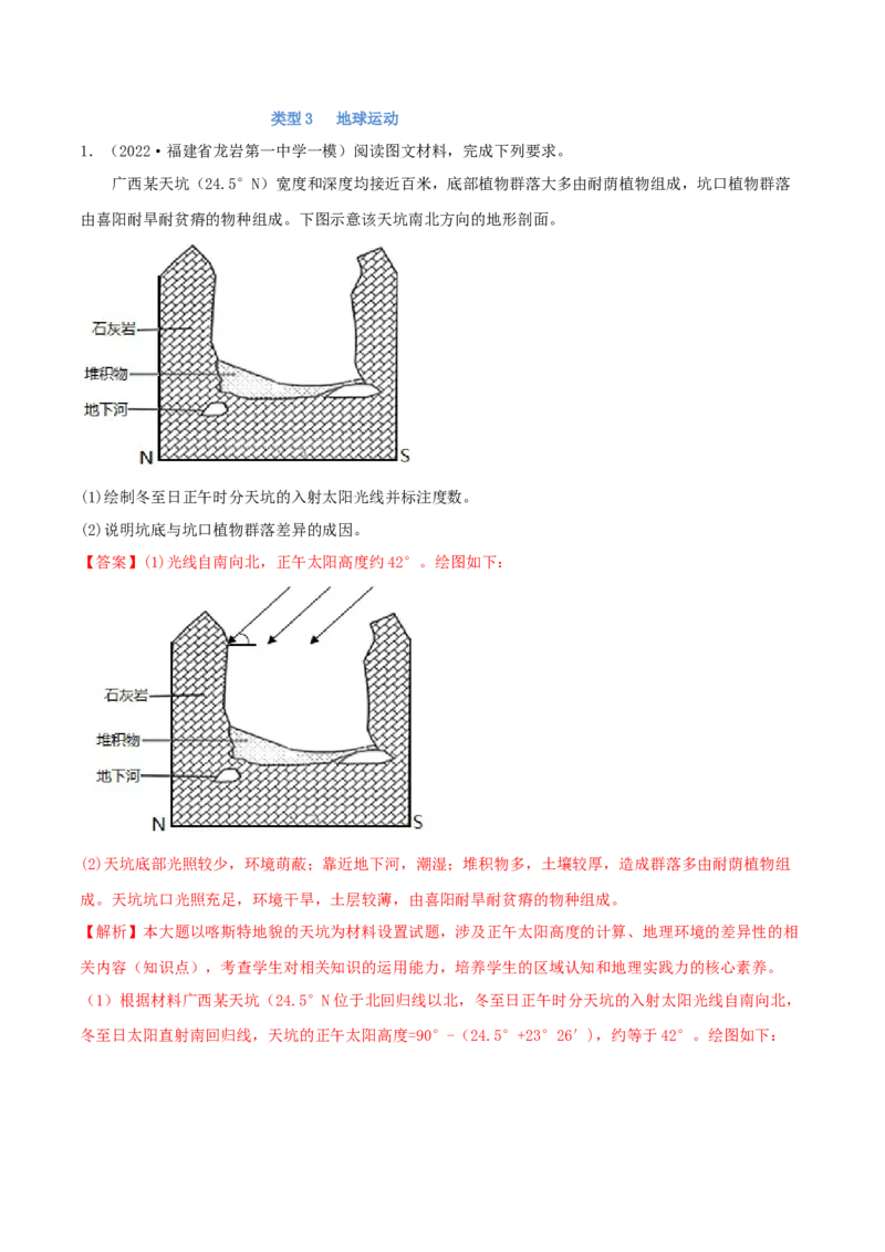 类型03地球运动（解析版）_9.2025地理总复习_2023年新高考复习资料_专项复习_2023年高考地理实践力之图形绘制或填涂类题型突破（新高考）