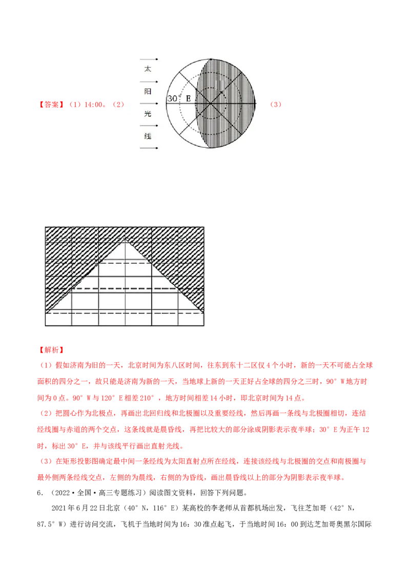 类型03地球运动（解析版）_9.2025地理总复习_2023年新高考复习资料_专项复习_2023年高考地理实践力之图形绘制或填涂类题型突破（新高考）