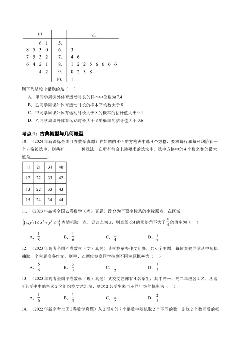 专题12概率与统计（文）（六大考点）（原卷版）_2.2025数学总复习_2025年新高考资料_专项复习_三年（2022-2024）高考数学真题分类汇编（全国通用）（完结）