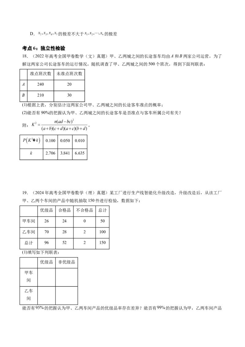 专题12概率与统计（文）（六大考点）（原卷版）_2.2025数学总复习_2025年新高考资料_专项复习_三年（2022-2024）高考数学真题分类汇编（全国通用）（完结）