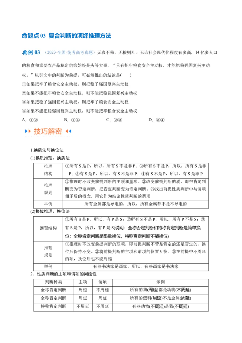 专题10推理篇&mdash;&mdash;判断与推理（讲义）（原卷版）_8.2025政治总复习_2024年新高考资料_2.2024二轮复习