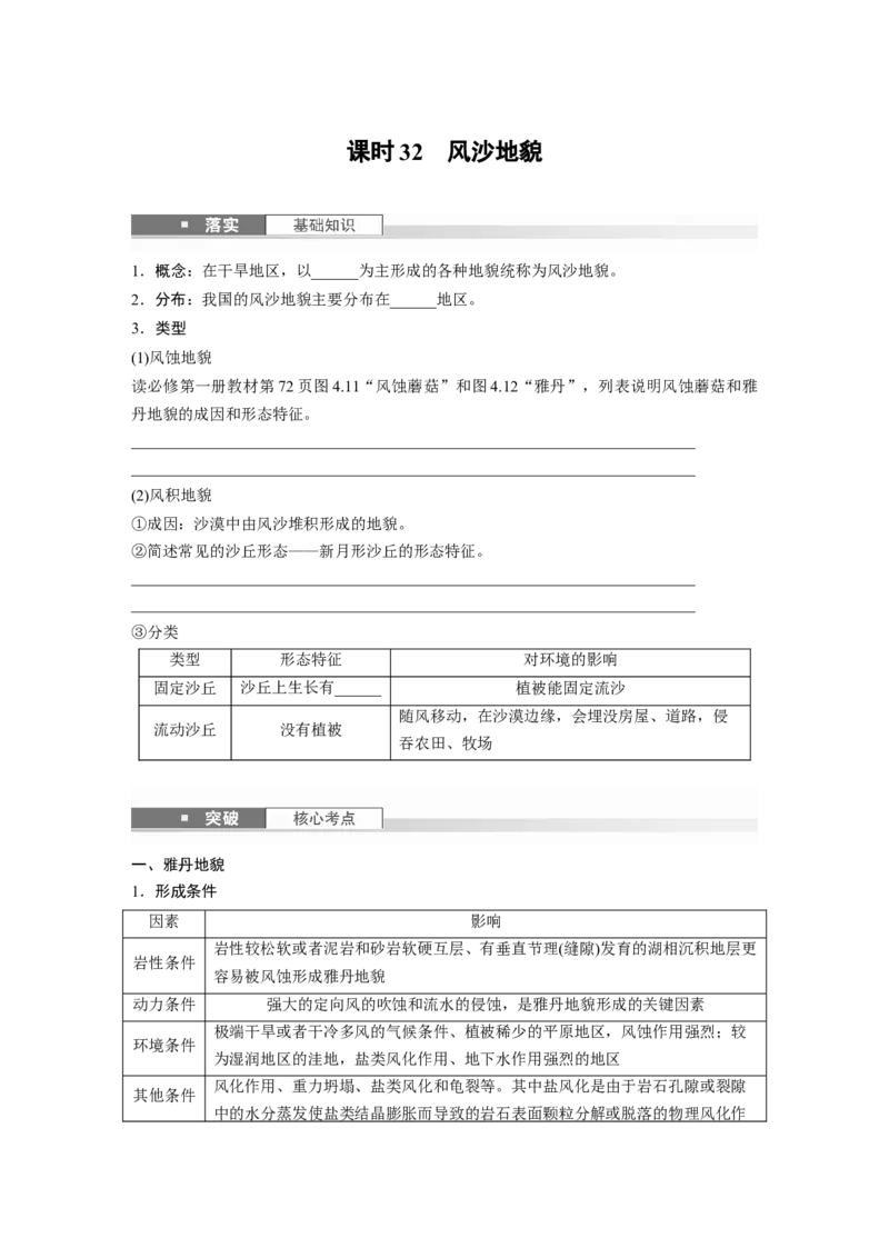 第五章　第3讲　课时32　风沙地貌_9.2025地理总复习_2025年新高考资料_一轮复习_2025高考大一轮复习讲义+练习（完结）_2025高考大一轮复习地理（人教版）_2025大一轮复习讲义