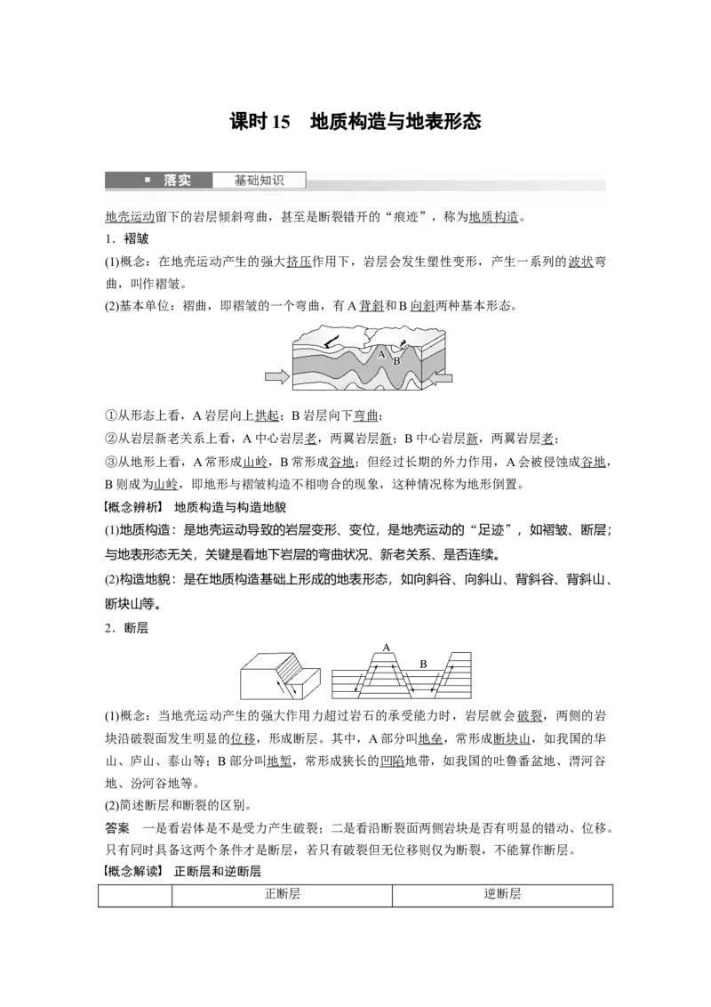 第一部分第三章第1讲课时15　地质构造与地表形态_9.2025地理总复习_2025年新高考资料_一轮复习_2025高考大一轮复习讲义+练习（完结）_2025高考大一轮复习地理（湘教版）
