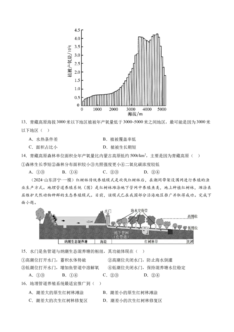 高考模拟卷（二）（原卷版）_9.2025地理总复习_2024年新高考资料_2.2024二轮复习_2024年高考地理二轮复习讲练测（新教材新高考）_高考模拟卷