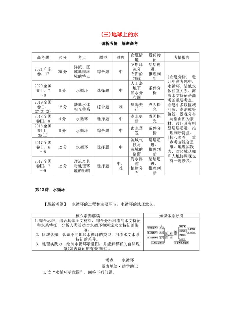 统考版2023版高三地理一轮复习第12讲水循环学生用书_9.2025地理总复习_赠品通用版（老高考）复习资料_一轮复习_通用版2023届高三地理一轮复习全册学案
