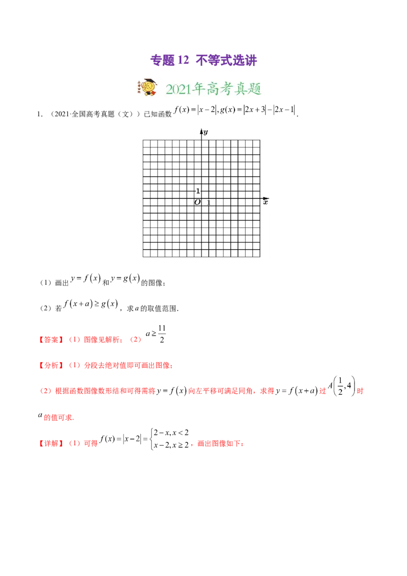 专题12不等式选讲-2021年高考真题和模拟题数学（文）分项汇编（全国通用）（解析版）_2.2025数学总复习_2023年新高考资料_一轮复习_2023新高考一轮复习讲义+课件