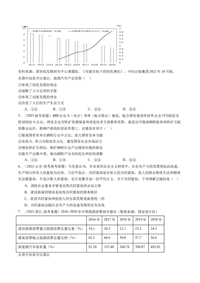 专题04我国的经济发展（练习）（原卷版）_8.2025政治总复习_2024年新高考资料_2.2024二轮复习_2024年高考政治二轮复习讲练测（新教材新高考）