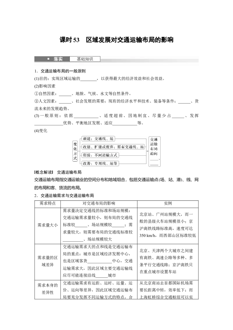 第四章　课时53　区域发展对交通运输布局的影响_9.2025地理总复习_2025年新高考资料_一轮复习_2025高考大一轮复习讲义+练习（完结）_2025高考大一轮复习地理（人教版）_2025大一轮复习讲义