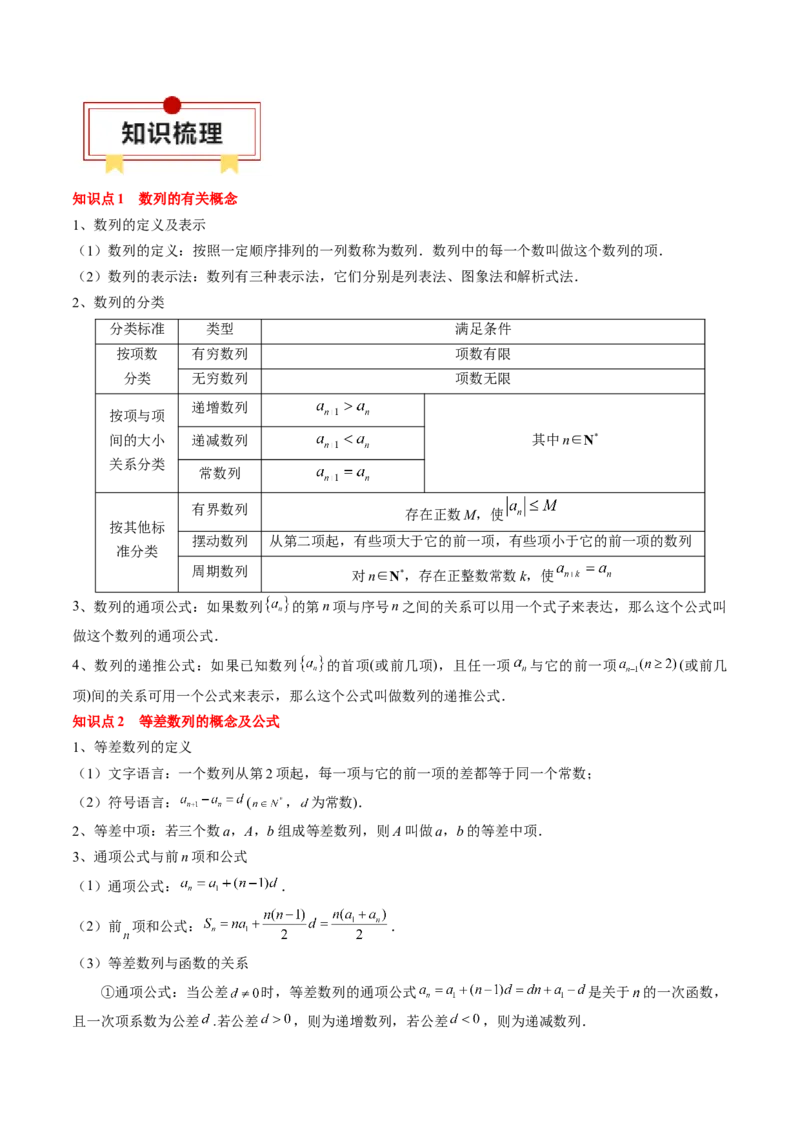 专题11等差数列与等比数列（原卷版）_2.2025数学总复习_2024年新高考资料_1.2024一轮复习_2024年高考数学一轮复习知识清单（新高考专用）