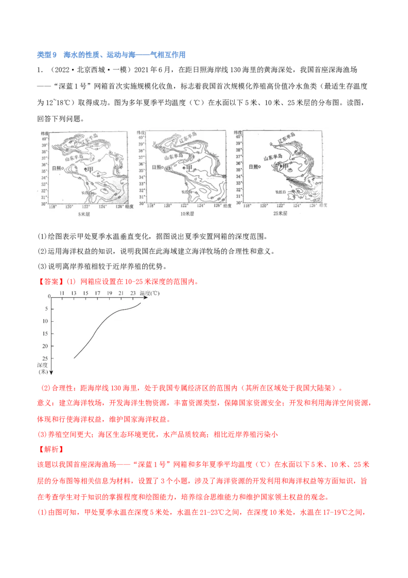 类型09海水的性质、运动与海&mdash;&mdash;气相互作用（解析版）_9.2025地理总复习_2023年新高考复习资料_专项复习_2023年高考地理实践力之图形绘制或填涂类题型突破（新高考）