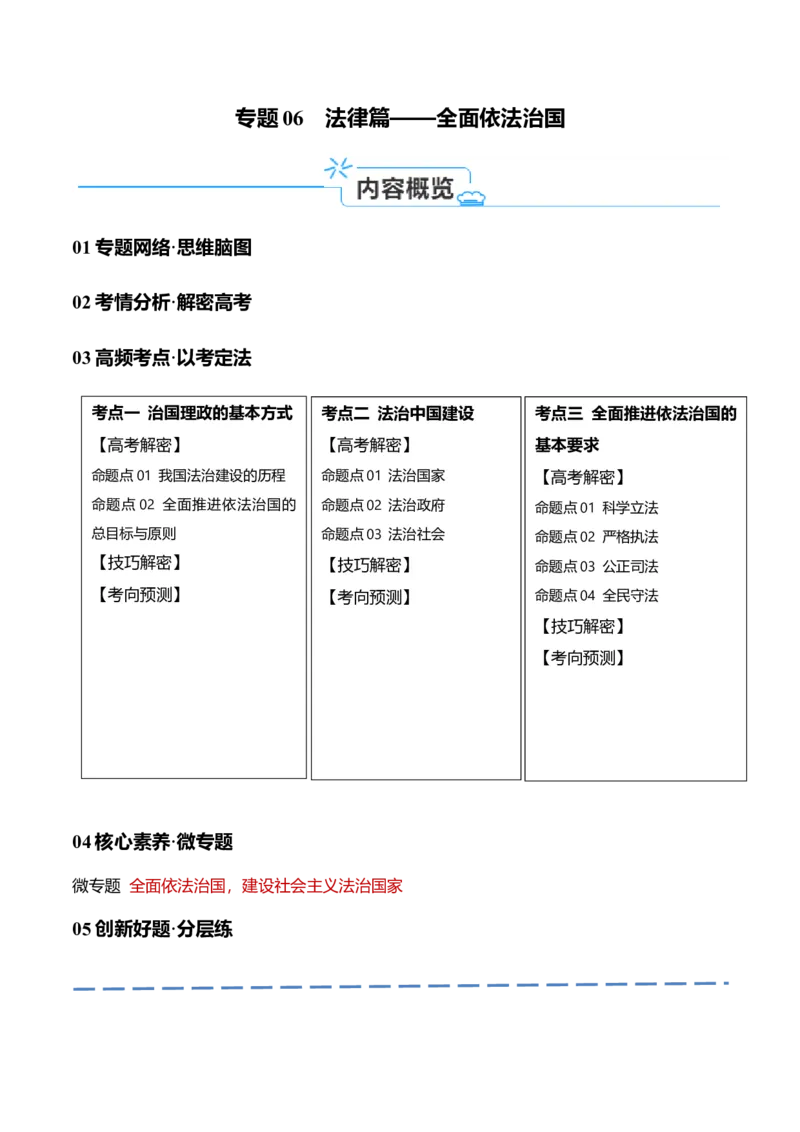 专题06法律篇&mdash;&mdash;全面依法治国（讲义）（原卷版）_8.2025政治总复习_2024年新高考资料_2.2024二轮复习_2024年高考政治二轮复习高频考点追踪与预测（新高考专用）