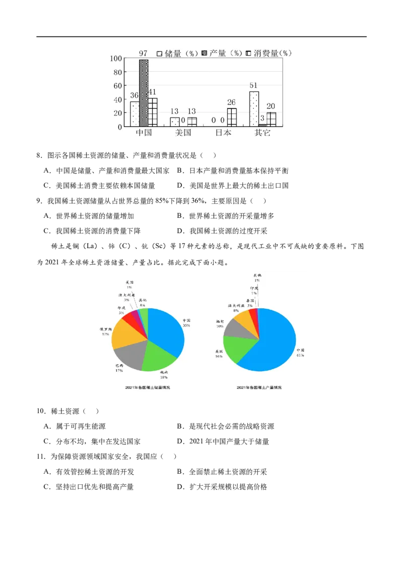 考点01资源安全对国家安全的影响-2023年高考地理一轮复习小题多维练（新高考专用）（原卷版）_9.2025地理总复习_2023年新高考复习资料_一轮复习_资源安全与国家安全