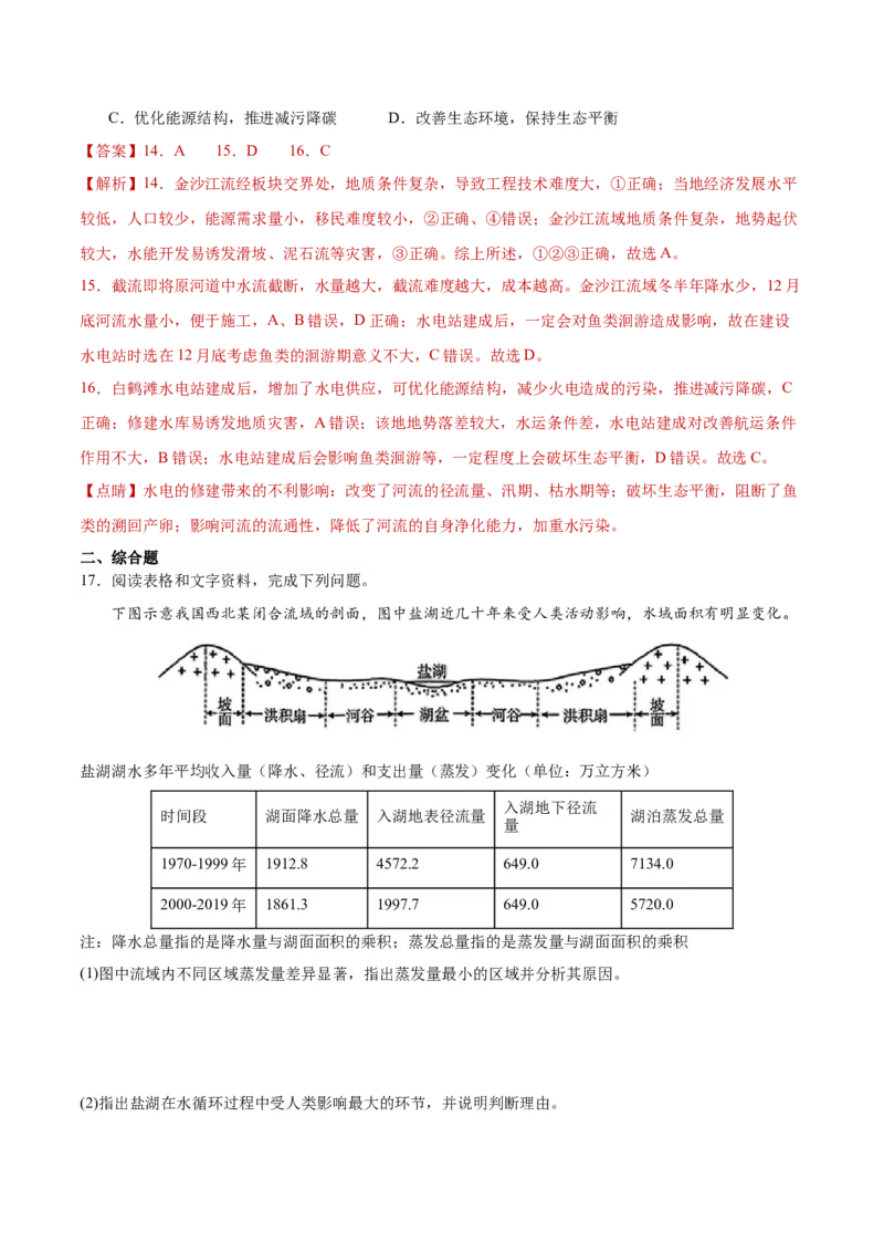 重难点04陆地水体-2024年高考地理热点&middot;重点&middot;难点专练（新高考专用）（解析版）_9.2025地理总复习_2024年新高考资料_3.2024专项复习