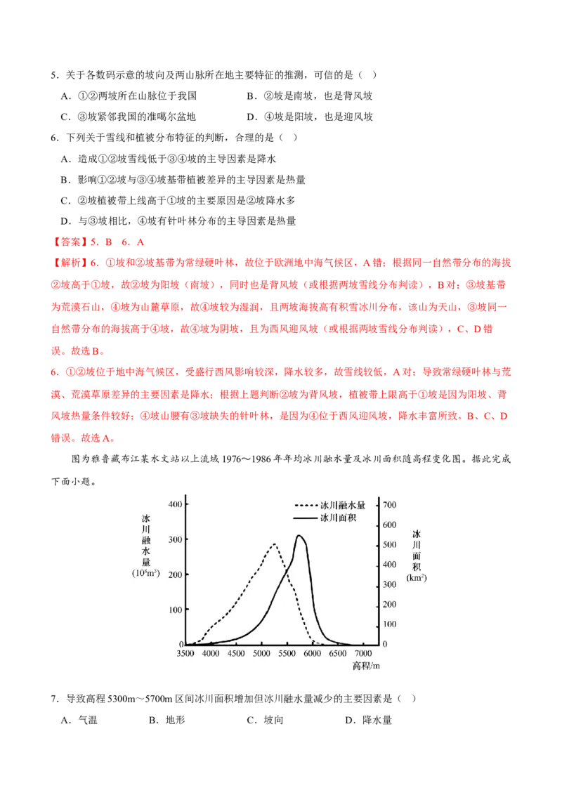 雪线-2023年高三地理二轮小专题练习（新课标）（解析版)_9.2025地理总复习_2023年新高考复习资料_二轮复习_寒假小练2023年高三地理二轮小专题练习（新课标）291470456