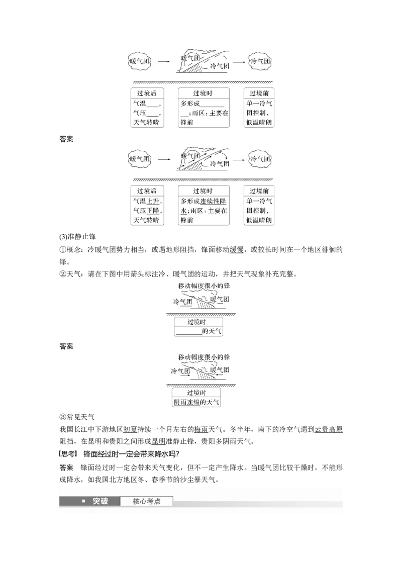 第一部分第四章第3讲课时27　锋与天气_9.2025地理总复习_2025年新高考资料_一轮复习_2025高考大一轮复习讲义+练习（完结）_2025高考大一轮复习地理（湘教版）
