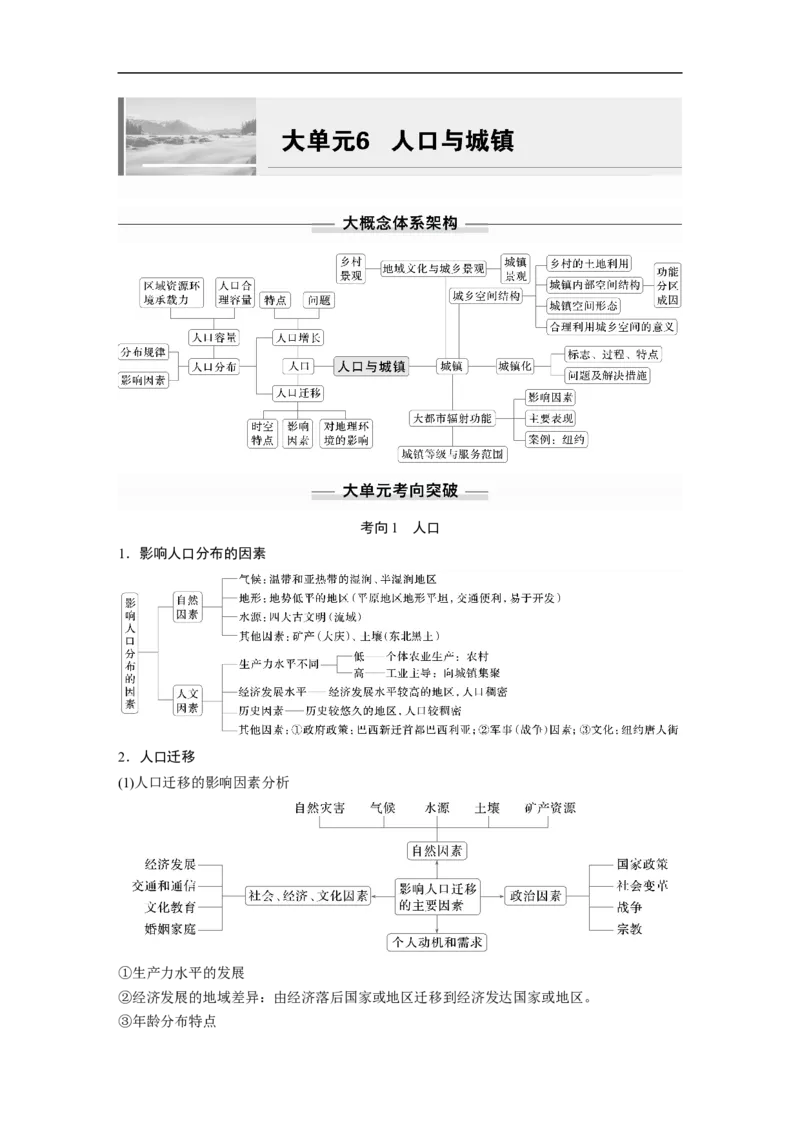 第三部分　大单元6　人口与城镇_9.2025地理总复习_2025年新高考资料_二轮复习_2025年高考地理二轮复习讲义+专题强化练（学生版）_复习讲义