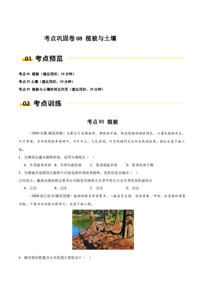 考点巩固卷08植被与土壤-2025年高考地理一轮复习考点通关卷（新高考通用）（原卷版）_9.2025地理总复习_2025年新高考资料_一轮复习_2025年高考地理一轮复习考点通关卷（新高考通用）