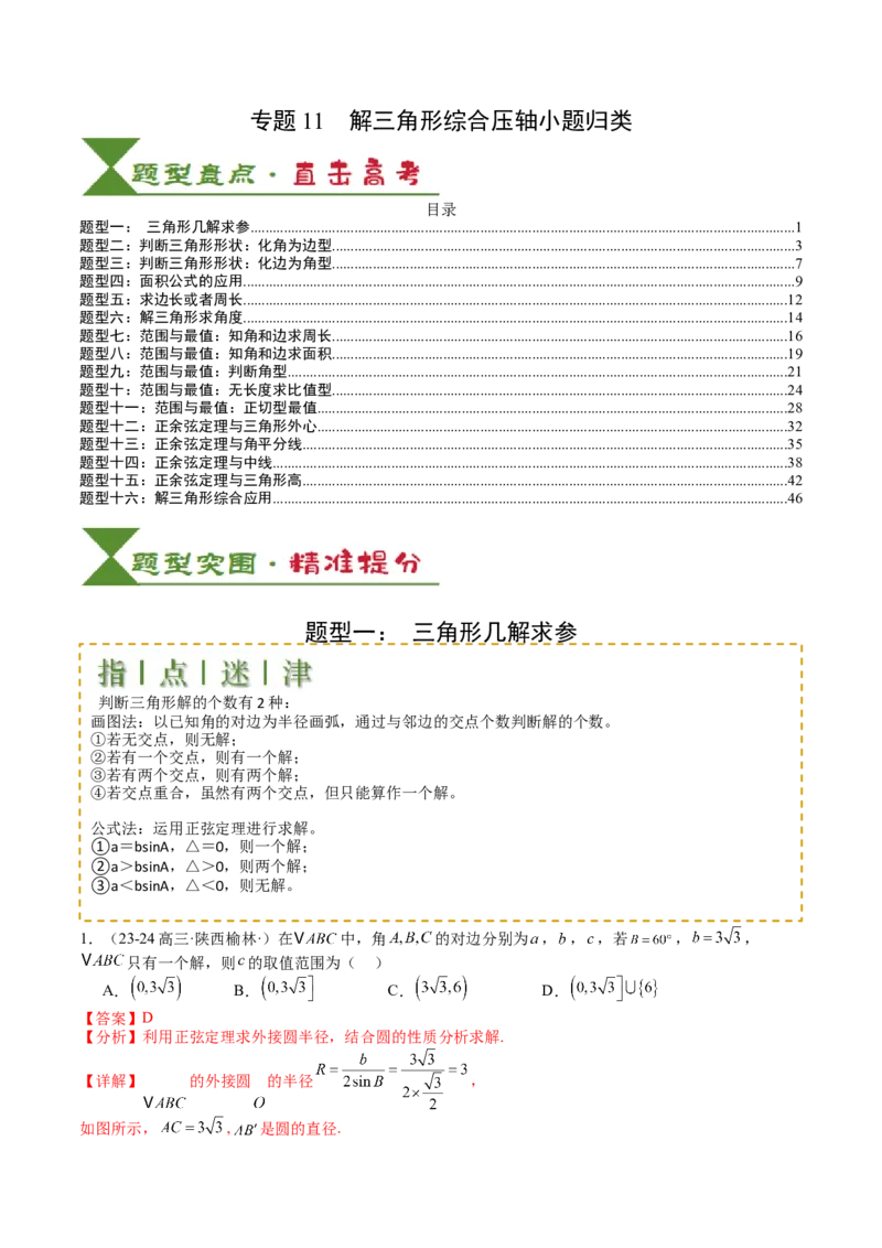 专题11解三角形综合压轴小题归类（解析版）_2.2025数学总复习_2025年新高考资料_一轮复习_2025年高考数学一轮复习知识清单_题型必备&middot;冲高分
