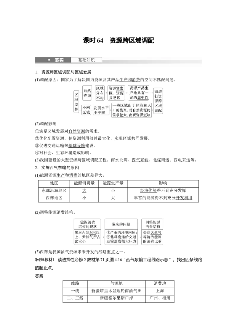 第四章　课时64　资源跨区域调配_9.2025地理总复习_2025年新高考资料_一轮复习_2025高考大一轮复习讲义+练习（完结）_2025高考大一轮复习地理（人教版）_配套Word版文档第三～五部分