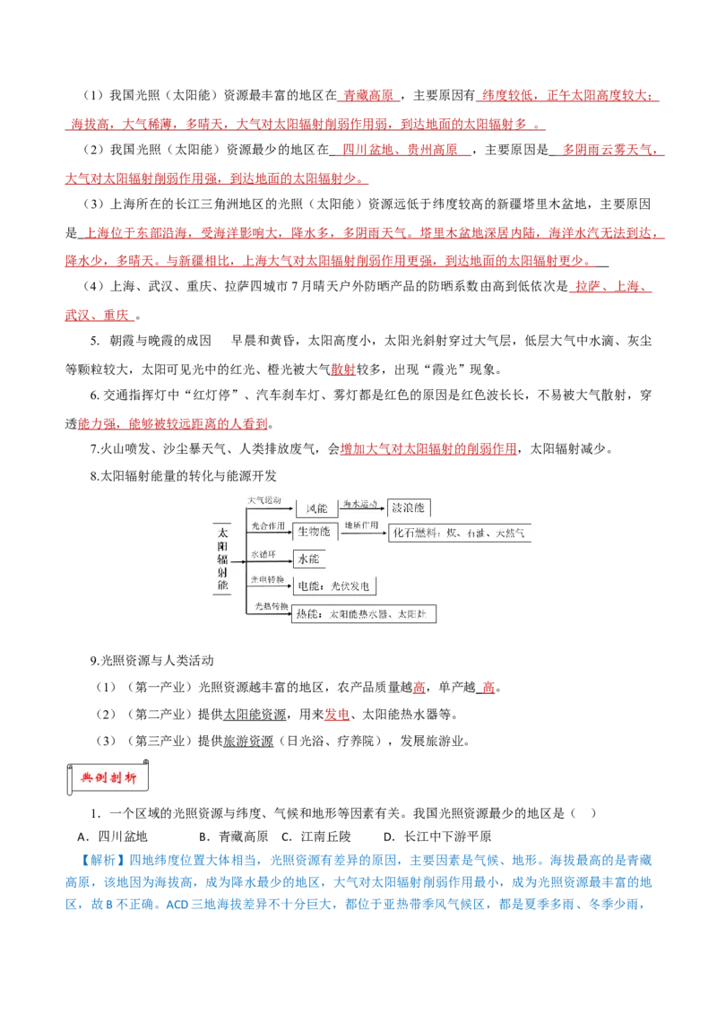 重难点02大气受热过程与光照资源、气温日变化-2024年高考地理热点&middot;重点&middot;难点专练（上海新高考专用）（解析版）_9.2025地理总复习_2024年新高考资料_3.2024专项复习