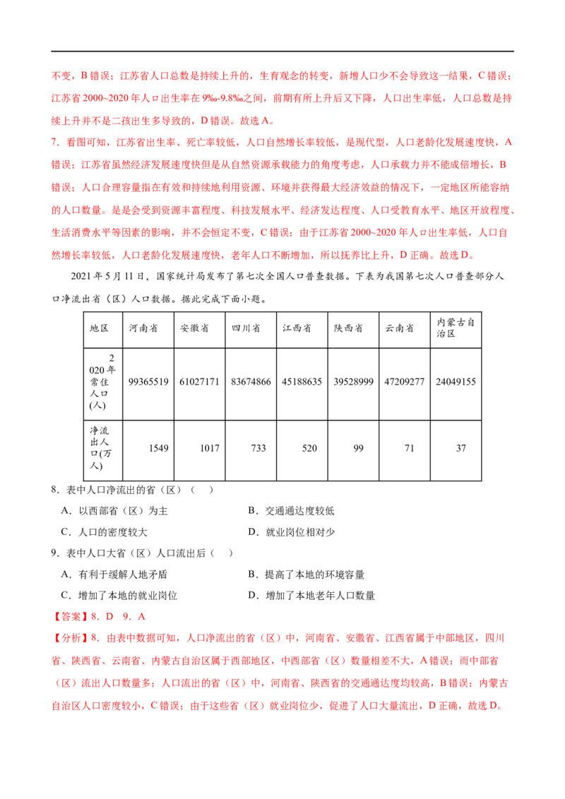 考点03人口容量-2023年高考地理一轮复习小题多维练（解析版）_9.2025地理总复习_2023年新高考复习资料_一轮复习_2023年高考地理一轮复习小题多维练（新高考专用）_人口
