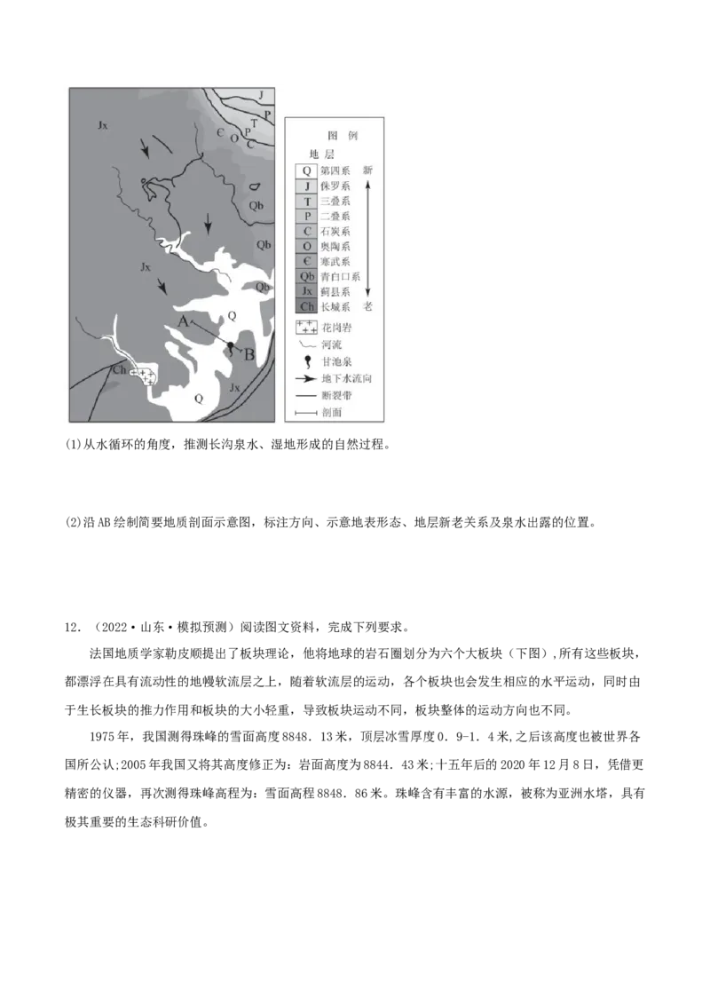 类型10地貌的形成、塑造与观察（原卷版）_9.2025地理总复习_2023年新高考复习资料_专项复习_2023年高考地理实践力之图形绘制或填涂类题型突破（新高考）