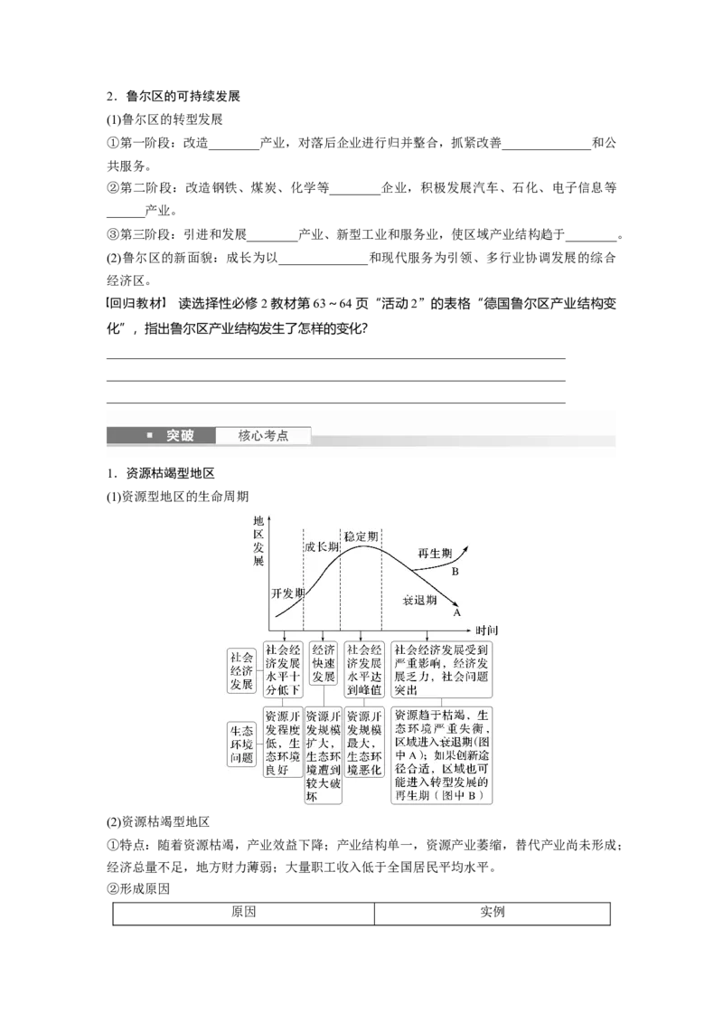 第三部分第二章课时61　资源枯竭型地区的可持续发展&mdash;&mdash;以德国鲁尔区为例_9.2025地理总复习_2025年新高考资料_一轮复习_2025高考大一轮复习讲义+练习（完结）_大一轮复习讲义