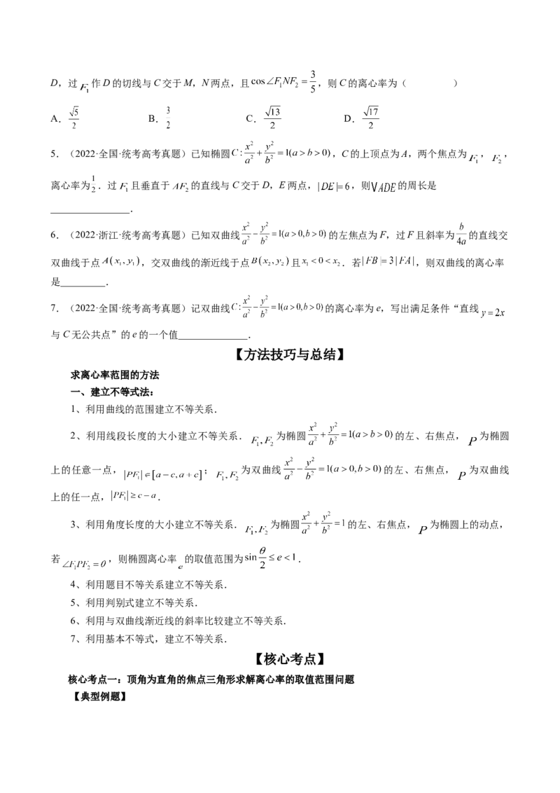 专题11离心率问题速解（精讲精练）（原卷版）_2.2025数学总复习_2023年新高考资料_二轮复习_2023年高考数学二轮复习讲练（新高考专用）