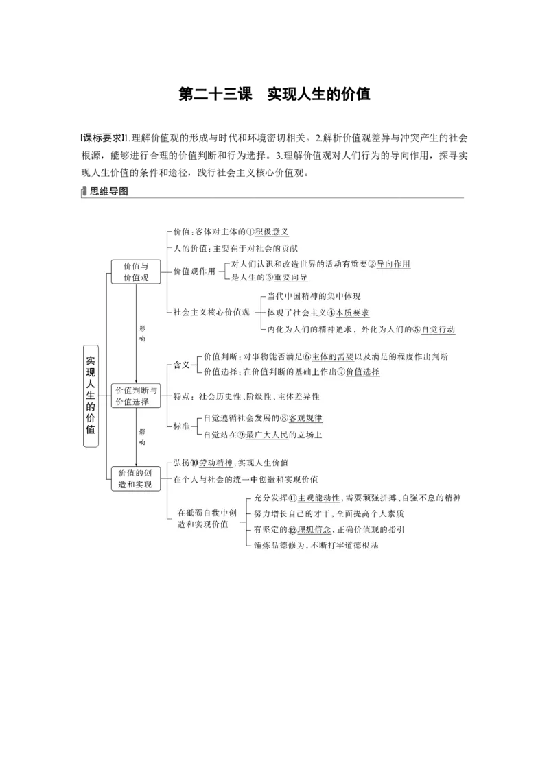 2024年高考政治一轮复习（部编版）必修4　第23课　课时1　价值与价值观_8.2025政治总复习_2024年新高考资料_1.2024一轮复习_2024年高考政治一轮复习讲义（部编版）