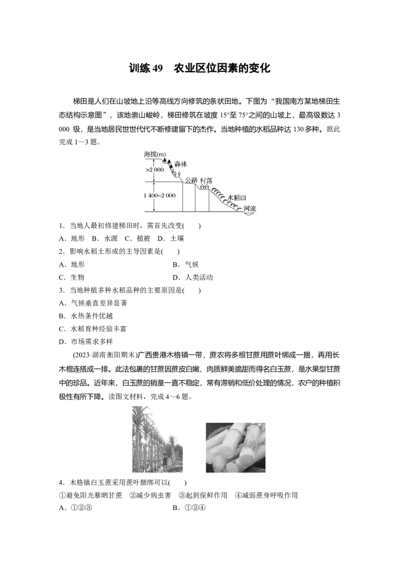 第二部分　第三章　第1讲　训练49　农业区位因素的变化_9.2025地理总复习_2024年新高考资料_1.2024一轮复习_2024年高考地理一轮复习讲义（新人教版）_学生版在此文件夹_一轮复习89练